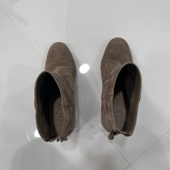 Sole Society Tan Gray Suedelike Boots Zipper Heels Shoes Back Zip 7.5 - Picture 6 of 6